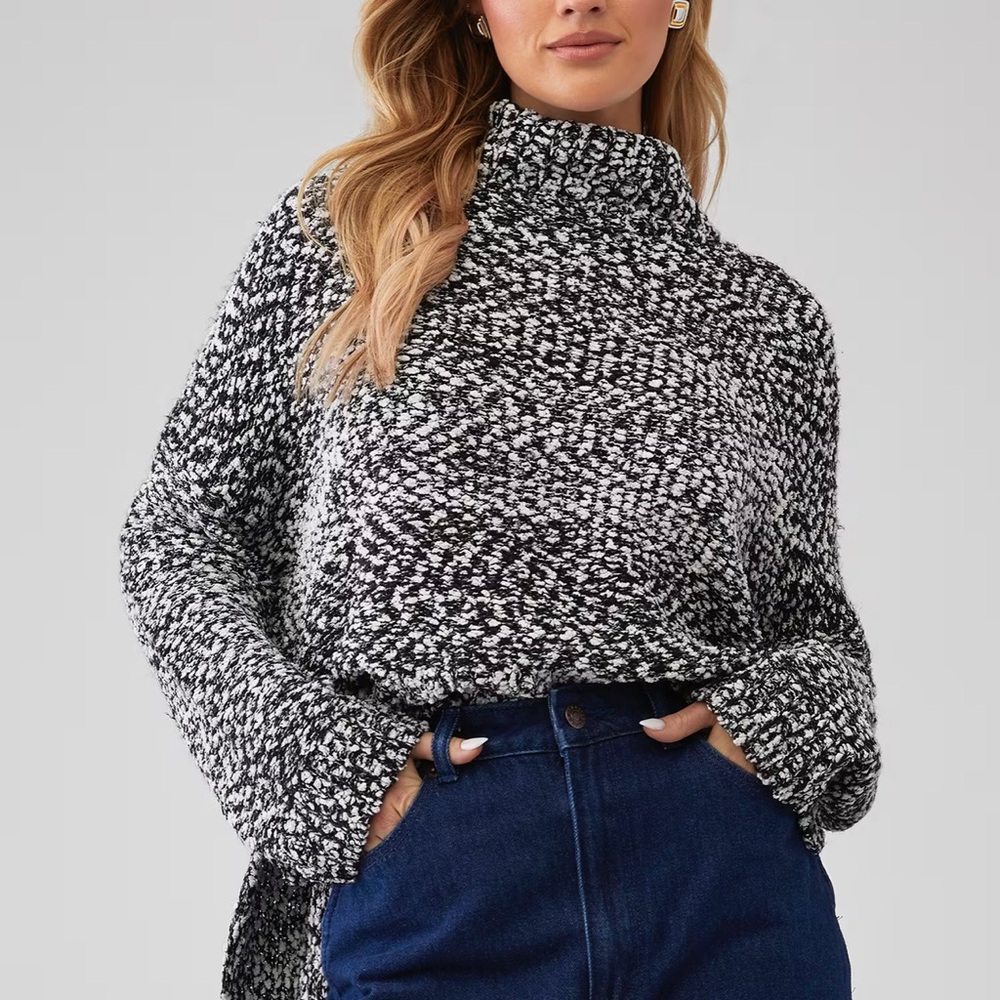 MINKPINK Black and White True Friends hi low Turtleneck Sweater